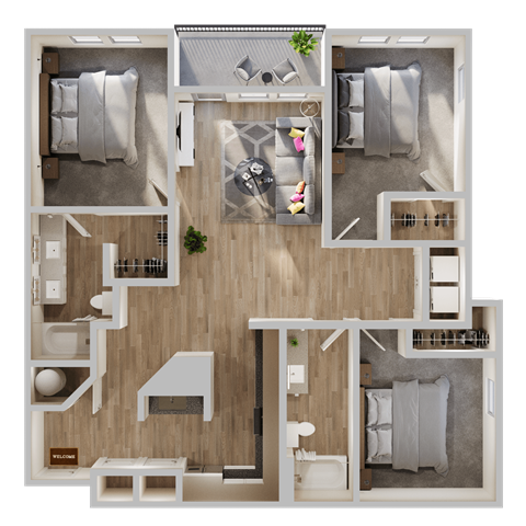 Floor plan for 3 beds, 2 baths, 1346 sqft